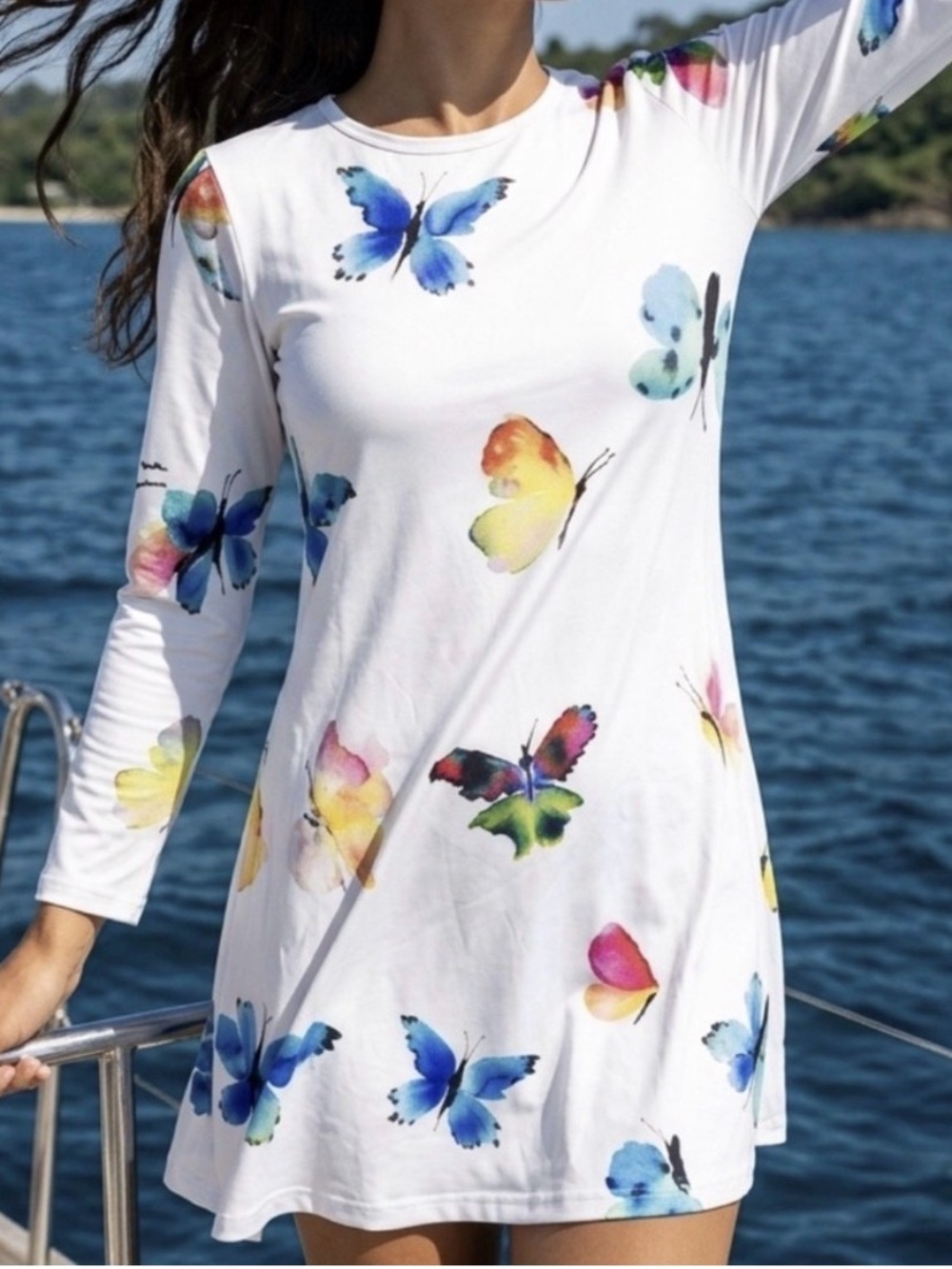 Colorful Butterfly Print Long Sleeve Top